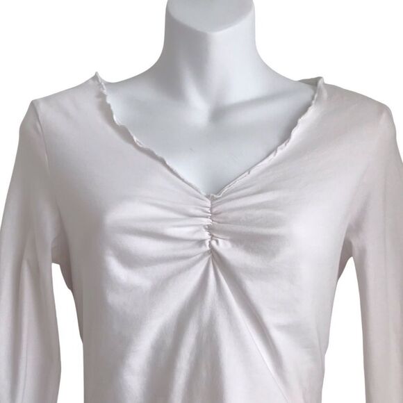 Shein Lettuce Edge Ruched Long Sleeve Baby Tee Crop Top White Large - Picture 4 of 12